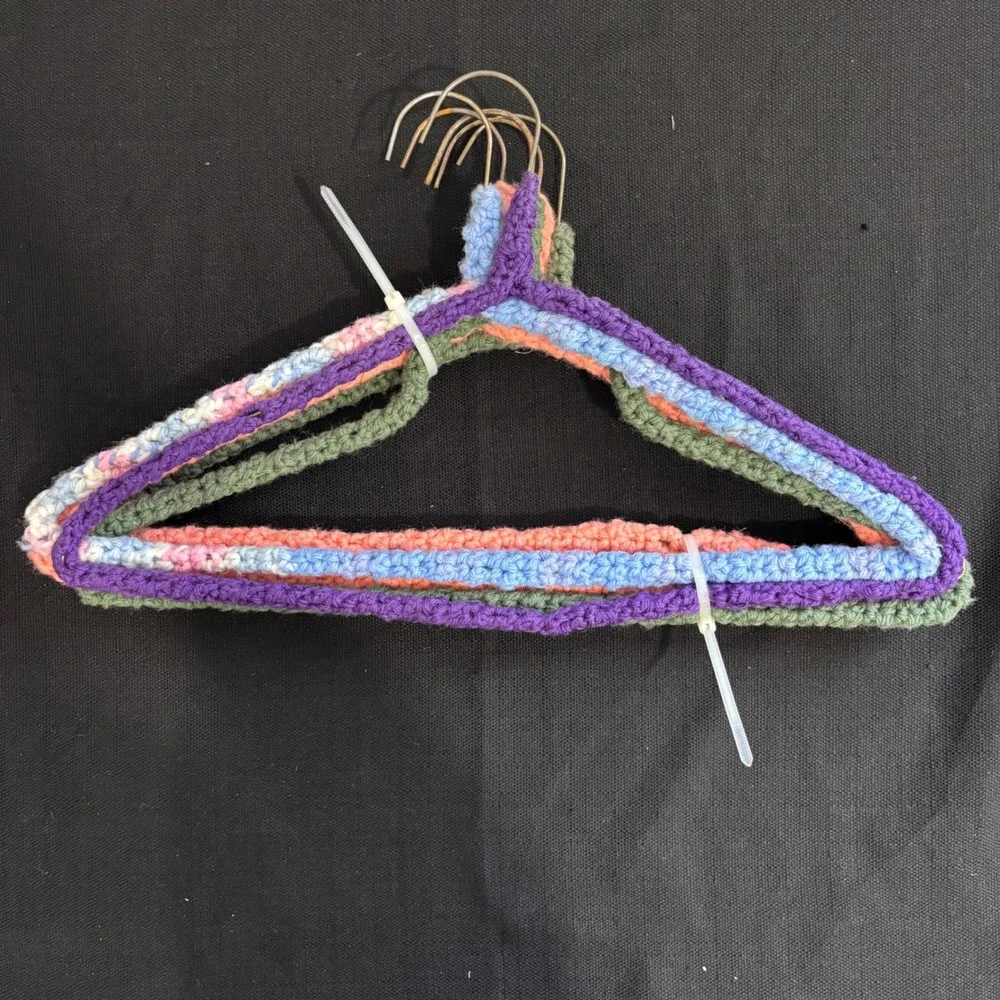 Vintage Handmade Crochet Covered Metal Wire Hangers Set of 6 Multicolor Retro